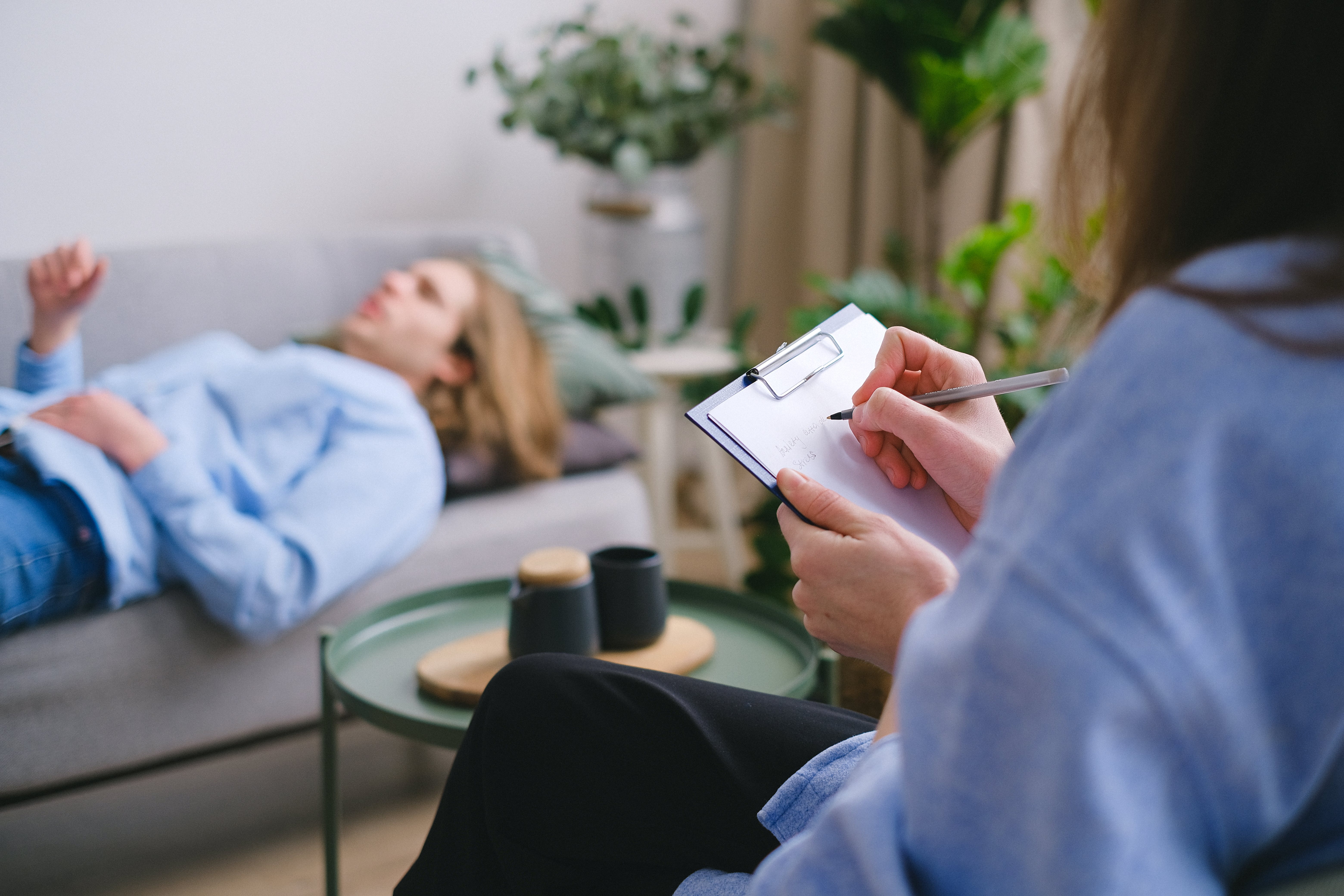 Two people in a therapy conversation
